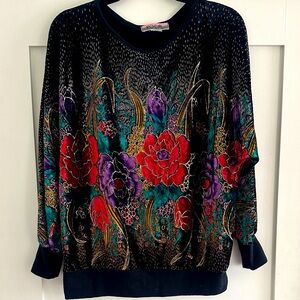 Vintage Vibrant Floral Velour Pullover Top Size XL by KOCAL.